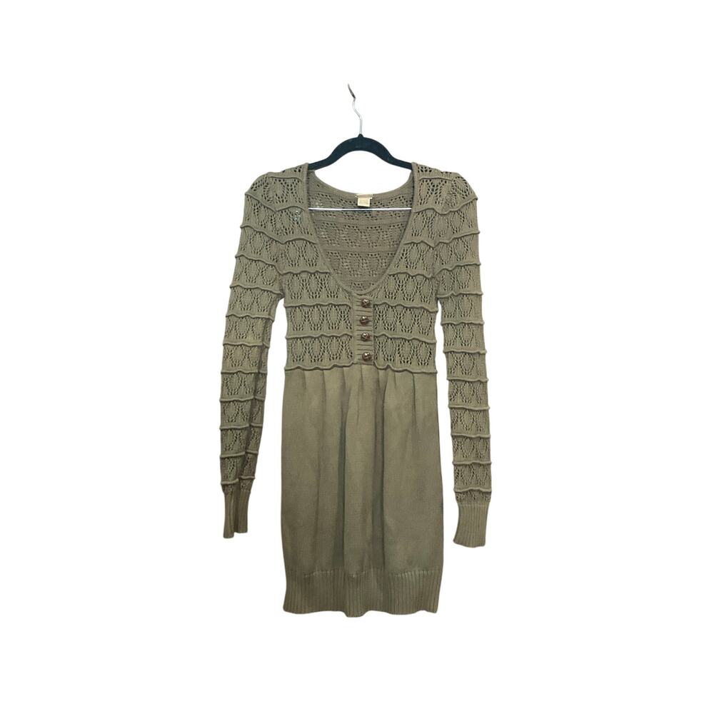 Y2K Daytrip Crotchet Knit Green Sweater Dress Women Medium